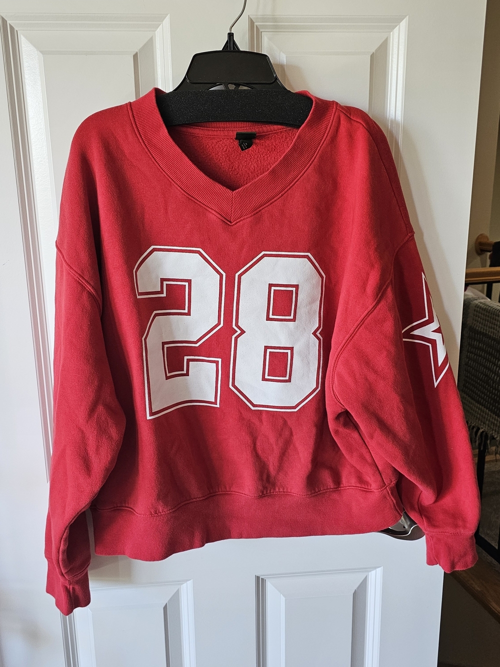 wild fable Red V-Neck Sweatshirt with White Number 28